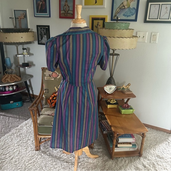 Retro Dress l 1940s Style l Stripe l Purple Multi l Shirtwaist l M L l 40s - Picture 9 of 9
